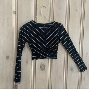 Windsor Black & White Striped Long Sleeve Crop Top